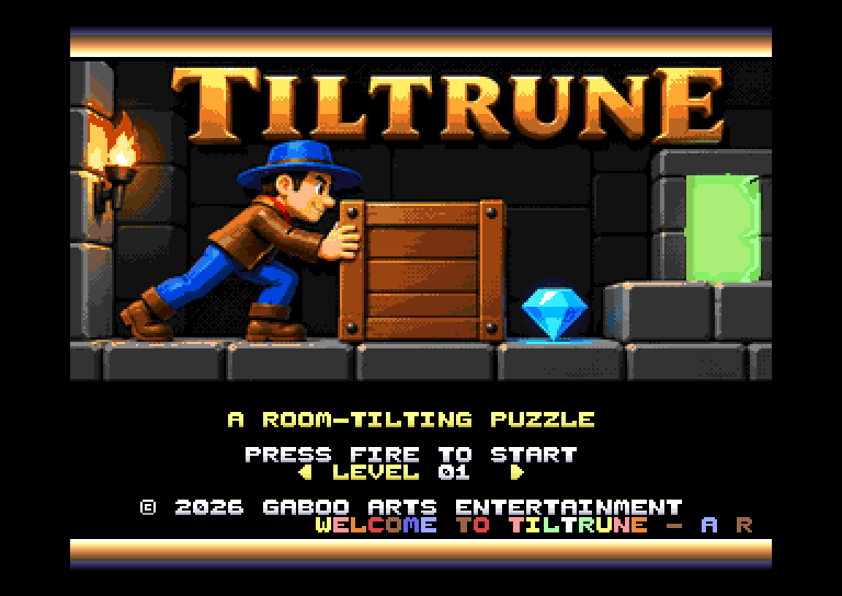 The animated Amiga title screen, with a subtle promotional CRT finish.